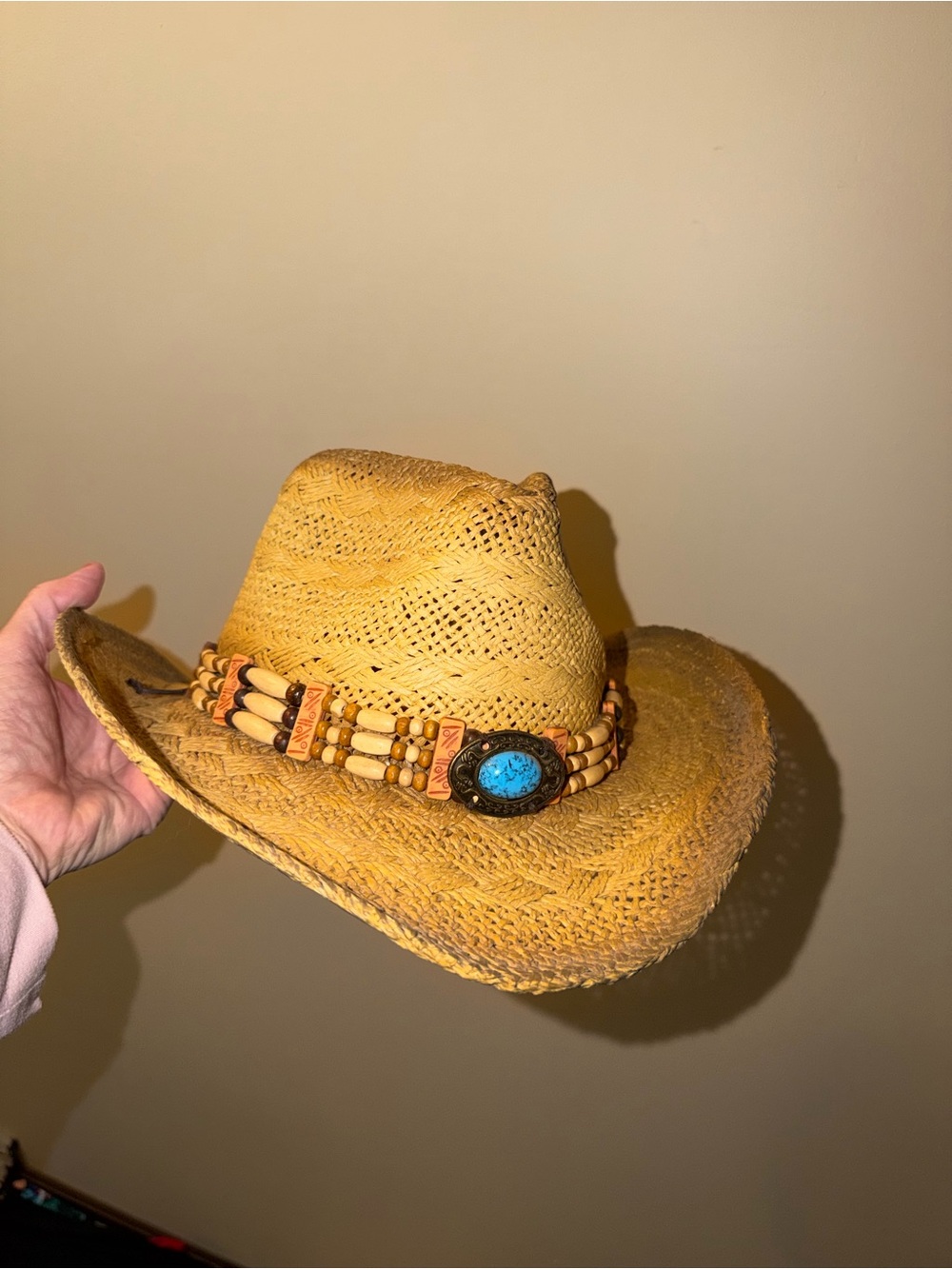 Women’s Straw Western Cowboy Hat with Turquoise Accent